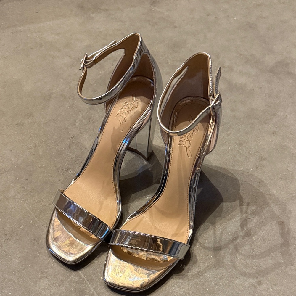 Jewel Badgley Mischka Shiny Silver Heels
